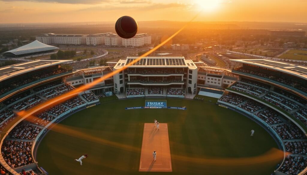 Dramatic-high-angle-shot-of-a-sprawling-cricket-stadium-bathed-in-golden-sunset-light.-In-the--1024x585 "10 Career Milestones of Legend Virat Kohli"